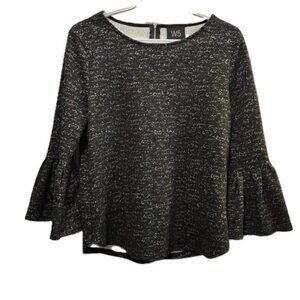 W5 Women’s Black Textured Bell Sleeve Blouse – Size M